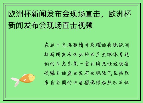 欧洲杯新闻发布会现场直击，欧洲杯新闻发布会现场直击视频